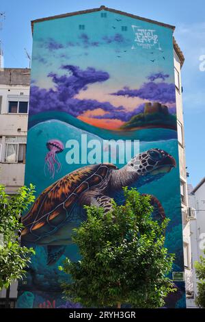 Wandgemälde in Fuengirola, Provinz Málaga, Spanien. Stockfoto