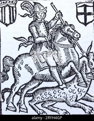 Der Heilige Georg und der Drache. Holzstich, 18. Jahrhundert. Stockfoto