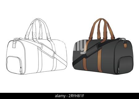Reisetasche, Vektor-Illustration, Tasche Umrissvorlage, Mode Flats Sketch, Sporttasche für Camping Gym Weekender Bag, Vector Clip Art Template Stock Vektor