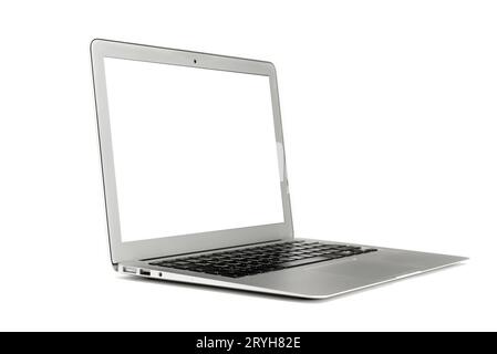 Laptop mit leeren weißen Bildschirm an. Stockfoto