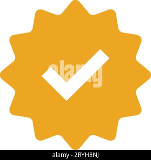 Markieren. Gelbes Häkchen für verifiziertes Badge-Symbol. Genehmigtes Profilzeichen. Markieren Sie den Stern mit abgerundeten Ecken. Offizielles Kontrollkästchen für Social Media-Konten. Startseite Stock Vektor