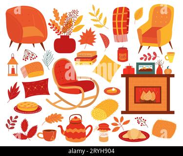 Großes Set mit Cartoon-Aufklebern für den Herbst Stock Vektor