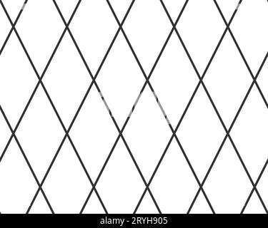 Nahtloses diagonales Kreuzlinienraster. Geometrische Rautenstruktur. Schwarzes diagonales Netz auf weißem Hintergrund. Minimalistisches gestepptes Material. Metallic Stock Vektor