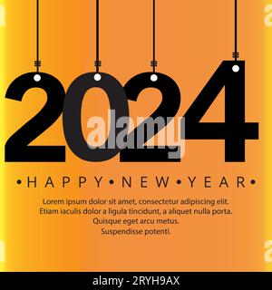 Frohes neues Jahr 2024 mit Zahlen. Glückliches neues Jahr 2024 Vektordesign für Poster, Kalender, Banner und mehr Stock Vektor