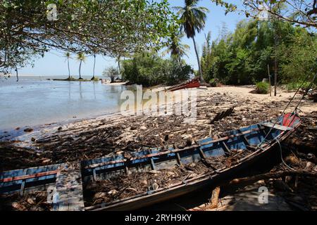 Eine allgemeine Ansicht zeigt eine große Menge Müll auf dem Caju-Una Strand Umweltschutzgebiet am 30. September 2023 in der Soure Marajó Insel Amazonasregion nördlich von Brasilien. Die Insel Marajó ist mit einer Fläche von etwa 40,100 km² die größte Flussinsel der Welt und liegt im Bundesstaat Para an der Mündung des Amazonas. (Foto: Paulo Amorim/SIPA USA) Credit: SIPA USA/Alamy Live News Stockfoto