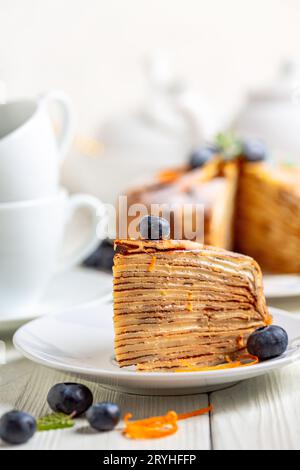 Stück Crepes Kuchen. Stockfoto