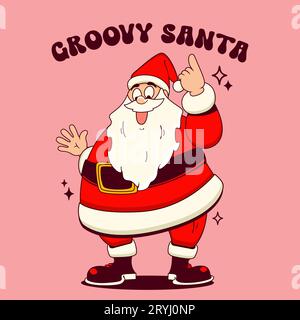 Grooviger Weihnachtsmann im trendigen Cartoon-Stil. Vektorillustration. Stock Vektor