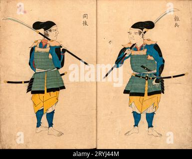 Abbildungen, die das Tragen von Waffen und Rüstung Yamaguchi Bisu 1848 zeigen Stockfoto