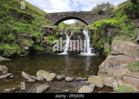 River Dane und Wasserfälle am Three Shires Head, dem Treffpunkt der Countys Cheshire, Derbyshire und Staffordshire, England, Großbritannien Stockfoto