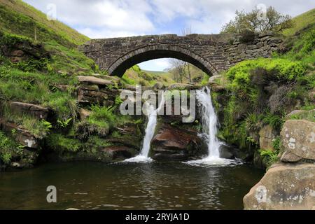 River Dane und Wasserfälle am Three Shires Head, dem Treffpunkt der Countys Cheshire, Derbyshire und Staffordshire, England, Großbritannien Stockfoto