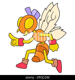 Fliegende Bienen spielen cooles Kleid, Vektor-Illustration Kunst. Doodle Icon Bild kawaii. Stockfoto