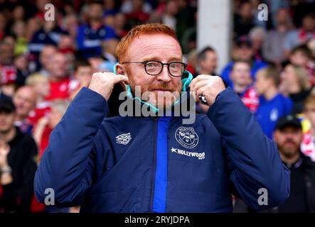 Brentfords Leiter der Spitzenleistung Ben Ryan vor dem Spiel in der Premier League im City Ground in Nottingham. Bilddatum: Sonntag, 1. Oktober 2023. Stockfoto