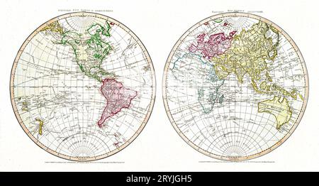 New World, OR, Western Heworld; Old World, or Eastern Heworld (1790) von William Faden. Stockfoto