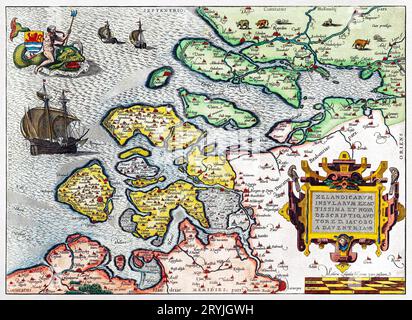 Kaart van Zeeland (1592) von Frans Hogenberg. Stockfoto