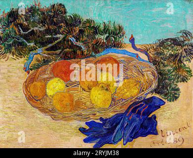 Stillleben von Orangen und Zitronen mit Blue Gloves Vincent Van Gogh. Stockfoto