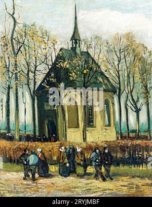 Vincent van Goghs Kongregation verlässt die Reformierte Kirche in Nuenen berühmtes Gemälde. Stockfoto