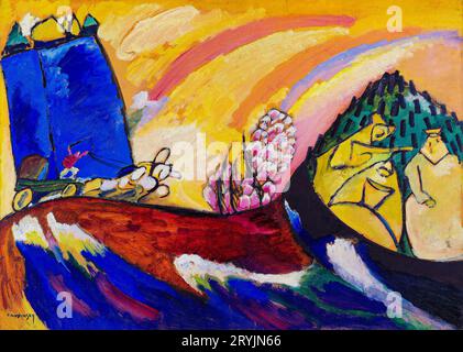 Malerei mit Troika (1911) hochauflösende Kunst von Wassily Kandinsky. Stockfoto