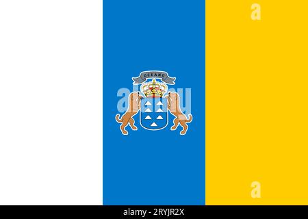 Die offizielle Flagge und das Wappen der Kanarischen Inseln. Flagge der Kanarischen Inseln. Abbildung. Stockfoto