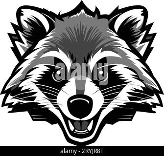 Waschbär-Maskottchen-Vektordesign, Illustrationskonzeptstil für Abzeichen-, Emblem- und T-Shirt-Druck. Wütende Waschbärillustration. Sportemblem. Stock Vektor
