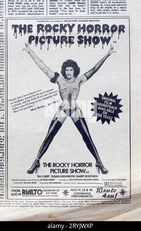 Werbespot für den Rocky Horror Picture Show Film, der in der 1970er-Ausgabe von NME New Musical Express Music Paper veröffentlicht wurde Stockfoto