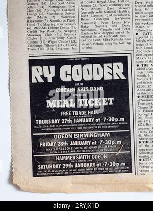 Werbung für RY COODER-Konzerte in der 1970er-Ausgabe von NME New Musical Express Music Paper Stockfoto