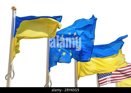 Ukrainische Flagge und US-amerikanische Flagge Stockfoto