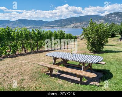 Erholungsgebiet mit schöner Übersicht über einen See und Berge Stockfoto