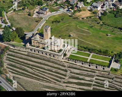 LUFTAUFNAHME. Königliches Schloss Von Sarre. Sarre, Aostatal, Italien. Stockfoto