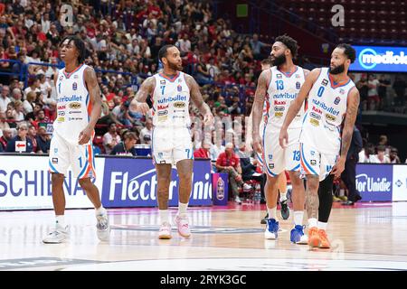 Mailand, Italien. Oktober 2023. Mailand - EA7 EMPORIO ARMANI OLIMPIA MILANO vs. NUTRIBULLET TREVISO Basket, Serie A Lega Basket Championship 2023/2024, 1. Tag, im Foto NUTRIBULLET TREVISO BASKET Editorial nur Verwendung Kredit: Independent Photo Agency/Alamy Live News Stockfoto