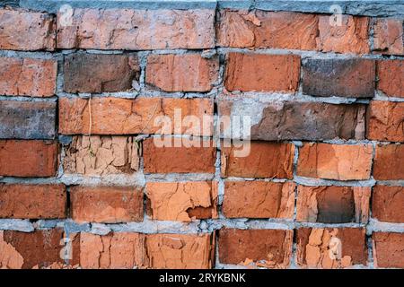 Die Textur der alten Ziegelmauer in Nahaufnahme. Stockfoto
