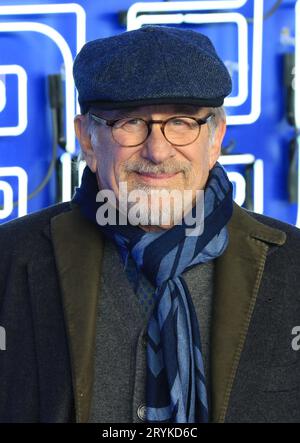 London, Großbritannien. März 2018. Steven Spielberg nimmt an der europäischen Premiere von „Ready Player One“ im Vue West End in London Teil. (Foto: Fred Duval/SOPA Images/SIPA USA) Credit: SIPA USA/Alamy Live News Stockfoto