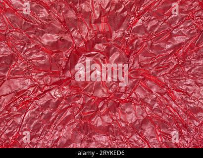 Zerknitterte rote Folie, Vollformat Stockfoto