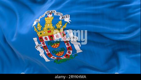 Detail der Melilla-Flagge, die im Wind winkt Stockfoto