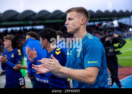 Hvidovre, Dänemark. Oktober 2023. Patrick Pentz von Broendby, WENN er nach dem 3F Superliga-Spiel zwischen Hvidovre IF und Broendby IF in der Pro Ventilation Arena in Hvidovre gesehen wird. (Foto: Gonzales Photo/Alamy Live News Stockfoto