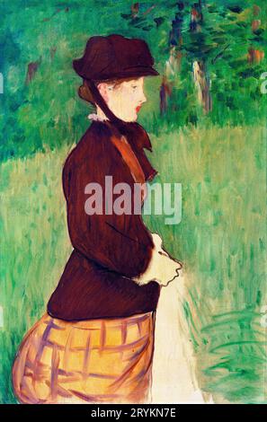 Junge Frau in einem Garten, die in hoher Auflösung durch eacute anfärbt; Douard Manet. Stockfoto