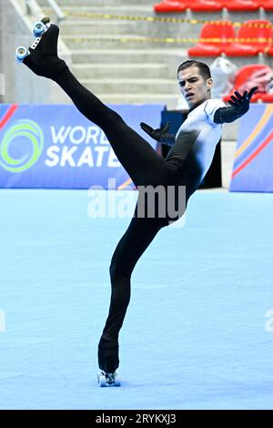 Pau GARCIA (ESP), während des Senior Men, Long Program, bei den künstlerischen Skating-Weltmeisterschaften Ibagu-Tolima 2023, im Parque Deportivo Municipal, am 28. September 2023 in Ibagu, Kolumbien. Quelle: Raniero Corbelletti/AFLO/Alamy Live News Stockfoto