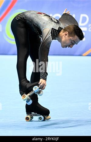 Kilian GOMIS (ESP), während des Senior Men, Long Program, bei den künstlerischen Skating-Weltmeisterschaften Ibagu-Tolima 2023, im Parque Deportivo Municipal, am 28. September 2023 in Ibagu, Kolumbien. Quelle: Raniero Corbelletti/AFLO/Alamy Live News Stockfoto