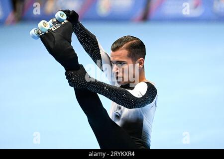 Pau GARCIA (ESP), während des Senior Men, Long Program, bei den künstlerischen Skating-Weltmeisterschaften Ibagu-Tolima 2023, im Parque Deportivo Municipal, am 28. September 2023 in Ibagu, Kolumbien. Quelle: Raniero Corbelletti/AFLO/Alamy Live News Stockfoto