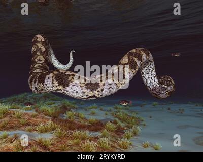 Prähistorische Riesenschlange Titanoboa unter Wasser Stockfoto