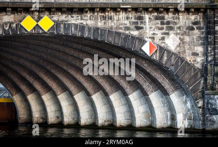 Geschwungenes Muster der S-Bahn-Brücke Hackescher Markt über die Spree, Berlin Stockfoto