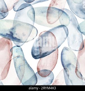 Abstrakte Aquarellellipsen bilden Farbhintergrund. Von Hand gezeichnetes mehrfarbiges blaues, blaues, braunes, flüssiges Muster. Aquarellstruktur. Pr Stockfoto