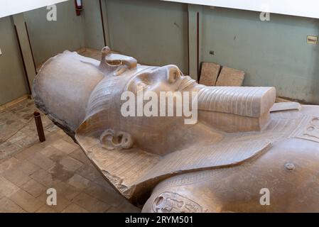 Kopf der kolossalen Statue von Pharao Ramesses II. Im Memphis Museum in der Nähe von Kairo, Ägypten Stockfoto