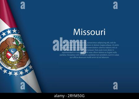 3D-Flagge Missouri, US-Bundesstaat, isoliert auf Hintergrund mit Copyspace Stock Vektor