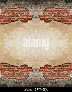 Leere Alte Mauer Textur. Malte Distressed Wandoberfläche. Grunge Breite Brickwall. Grunge Red Stonewall Hintergrund. Schäbige Gebäude Fassade mit Dam Stockfoto