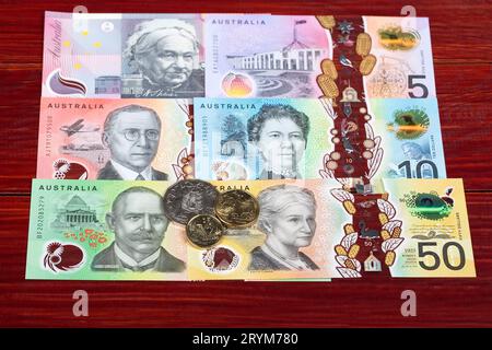Australische Dollar - Münzen und Banknoten Stockfoto