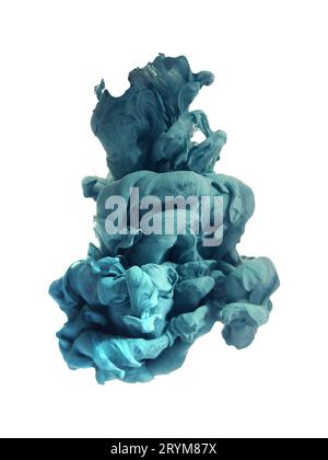 Spritzen der blaue Tinte in Wasser auf weißem Hintergrund Stockfoto