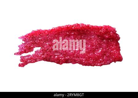 Bestreichen Sie das Peeling mit Beere und Zucker. Nahaufnahme, auf weiß isolieren Stockfoto