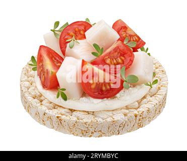 Gepuffter Reiskuchen isoliert auf weißem Hintergrund Stockfoto