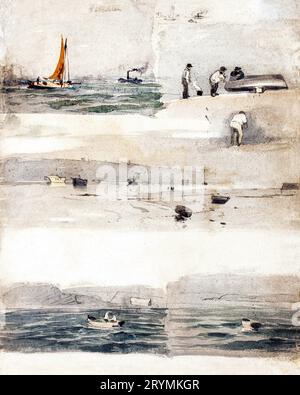 Skizzen von Marineszenen; zwei Skizzen: Neben Stormy Coast, bewölktes Meeresbild in hoher Auflösung von &eacute;Douard Mane Stockfoto