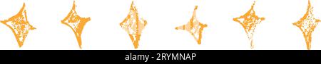 Handgezeichnete Glitzer- und Sternsymbole mit Pinselstrichen für einen glänzenden, glitzernden Effekt. Flache Vektorillustration isoliert auf weißem Hintergrund. Stock Vektor